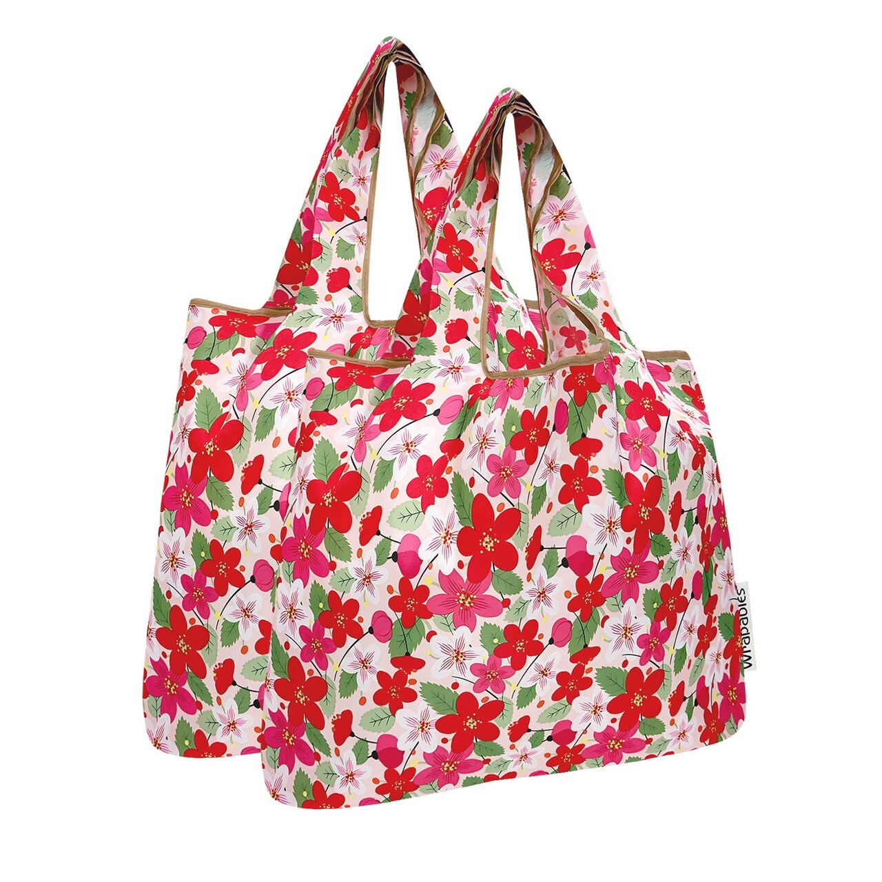 Wrapables Medium Foldable Tote Nylon Reusable Grocery Bag (Set of 2), Sakura